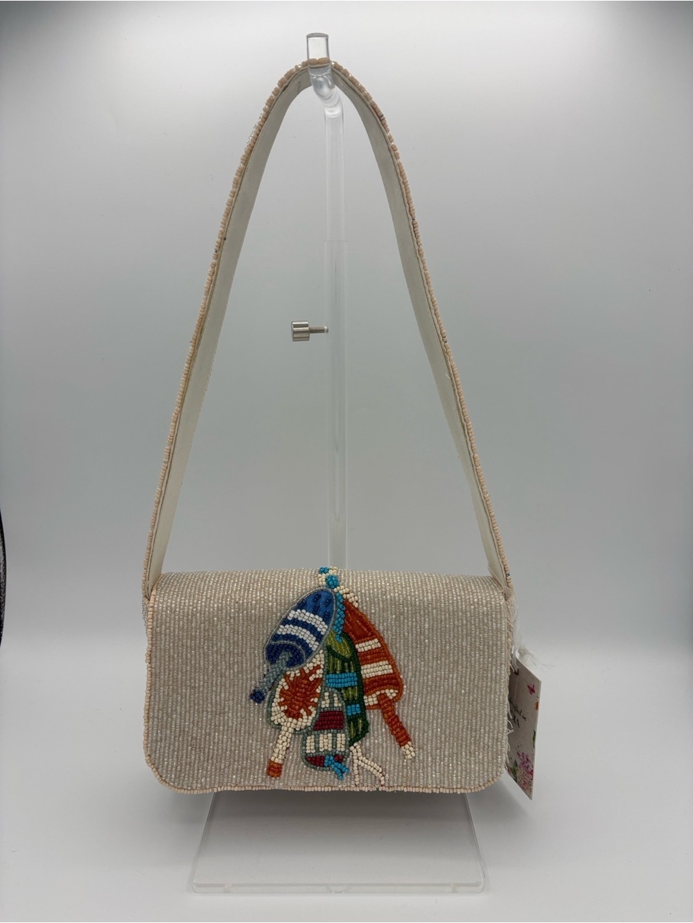 Made in India Lobster Buoy Beaded Shoulder Bag - Blue, Orange, Green and Cream